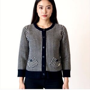 Billabong Cardigan Sweater 3/4 Sleeve in Black and White Houndstooth Size M